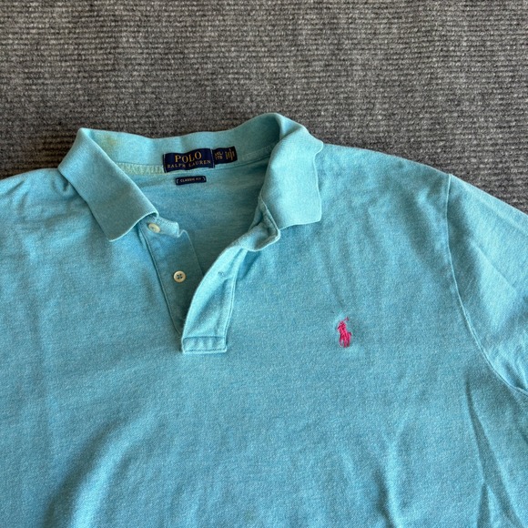 Polo Ralph Lauren Mens XXL Classic Fit Pique Polo Shirt Light Blue Pink Pony - Picture 2 of 5